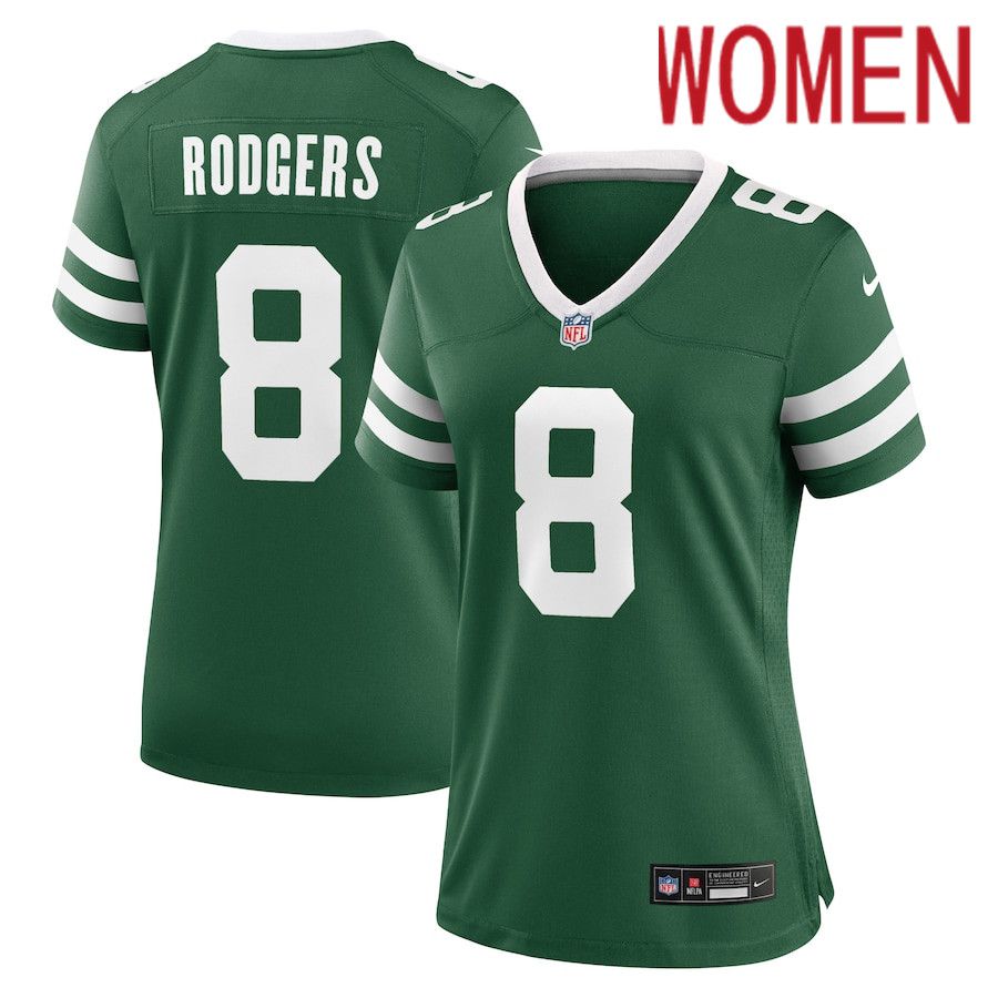 Women New York Jets #8 Aaron Rodgers Nike Legacy Green Game NFL Jersey->->Women Jersey